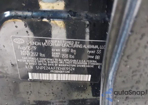 2019 Hyundai Sonata Se z USA, uszkodzony, nr VIN 5NPE24AF7KH819524